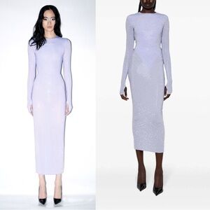 Alex Perry Crystal Embellished Jersey Maxi Dress Lilac